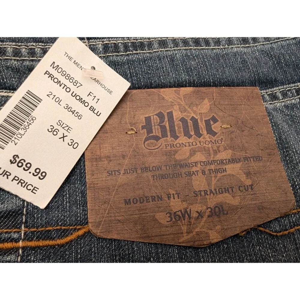 NWT Blue Pronto Uomo 5-Pocket Straight Cut Denim Blue Jeans Men's 36x30 Y2K
